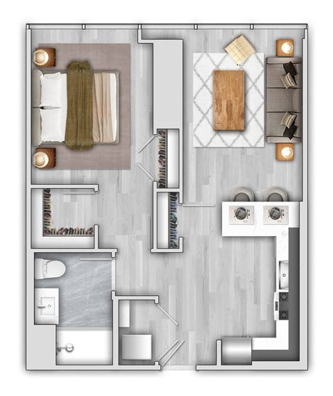 Floor plan for 1 bed, 1 bath, 759 sqft